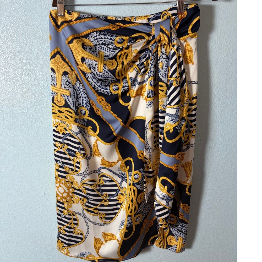 Cache Skirt S Nautical Anchor Rope Scarf Print Faux Wrap Sarong Yacht Club Y2K